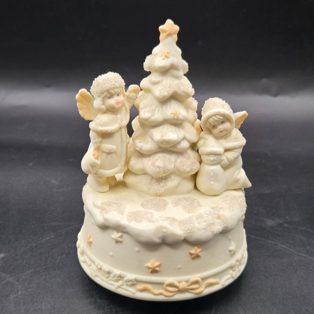 Little Miracles Porcelain Music Box WHITE CHRISTMAS by Russ Berrie Watch‎ VIDEO